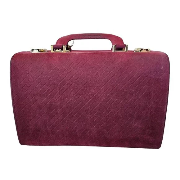 Vintage Oxblood Red Woven Suede Makeup Travel Case Lock Key Neiman Marcus 12x9x7 - Picture 7 of 16